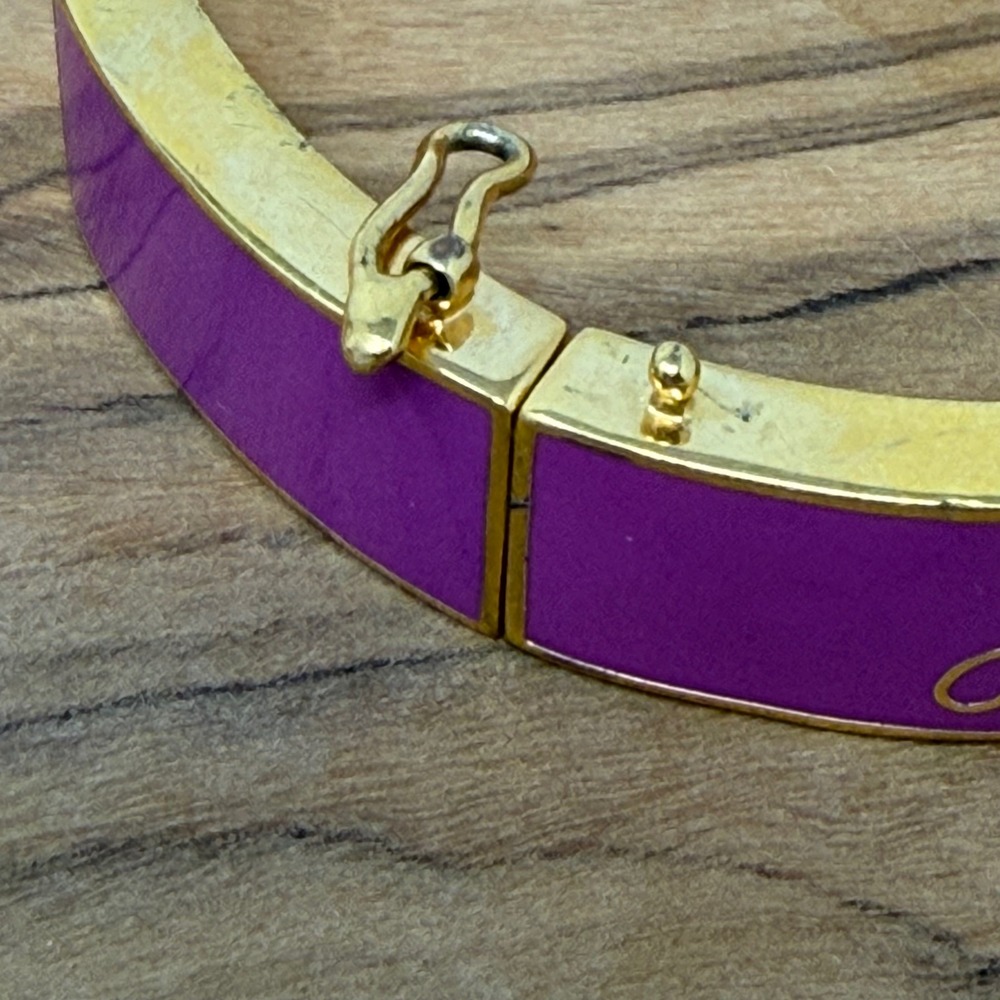 Coach Purple Enamel Gold Tone Hinge Bangle Bracelet Designer Classic Chic Luxury - Picture 3 of 9
